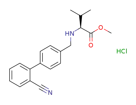Molecular Structure of 482577-59-3 (L-VALINE, N-[(2'-CYANO[1,1'-BIPHENYL]-4-YL)METHYL]-, METHYL ESTER, MONOHYDROCHLORIDE)