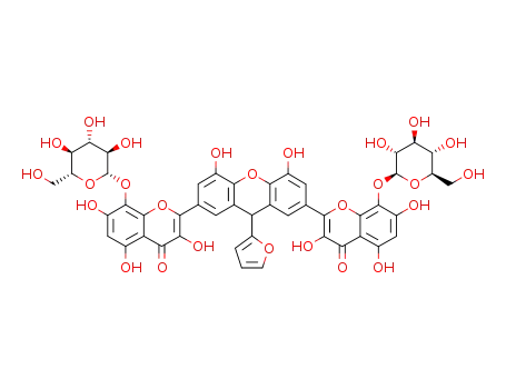 2-(9-(2-furyl)-4,5-dihydroxy-7-(3,5,7-trihydroxy-8-{(3,4,5-trihydroxy-6-(hydroxymethyl)-tetrahydro-2H-2-pyranyl)oxy}-4-oxo-4H-2-chromenyl)-9H-2-xanthenyl)-3,5,7-trihydroxy-8-{(3,4,5-trihydroxy-6-(hydroxymethyl)-tetrahydro-2H-2-pyranyl)oxy}-4H-4-chromenone