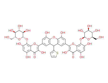 2-(4,5-dihydroxy-9-(2-thienyl)-7-(3,5,7-trihydroxy-8-{(3,4,5-trihydroxy-6-(hydroxymethyl)-tetrahydro-2H-2-pyranyl)oxy}-4-oxo-4H-2-chromenyl)-9H-2-xanthenyl)-3,5,7-trihydroxy-8-{(3,4,5-trihydroxy-6-(hydroxymethyl)-tetrahydro-2H-2-pyranyl)oxy}-4H-4-chromenone