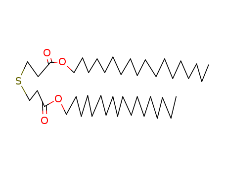 693-36-7,Distearyl thiodipropionate,Propanoicacid, 3,3'-thiobis-, dioctadecyl ester (9CI);Propionic acid, 3,3'-thiodi-,dioctadecyl ester (6CI,8CI);Advastab 802;Advastab PS 802;Antiox S;Antioxidant 802;Carstab DSTDP;Cyanox STDP;DSTDP;DSTP;DSTP Yoshitomi;Dioctadecyl 3,3'-thiodipropionate;Dioctadecylthiodipropionate;Distearyl b,b'-thiodipropionate;Distearyl-3,3-thiodipropionate;Evanstab 18;Hostanox SE 2;Hostanox SE 4;Irganox PS 802;Lowinox DSTDP;NSC 65493;NegonoxDSTP;PS 802;PS 802FL;Plastanox STDP;Plastanox STDP Antioxidant;Stearyl 3,3'-thiodipropionate;Thio 1;YoshinoxDSTDP;Yoshinox DSTP;DATP;