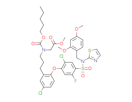 methyl N-(3-(5-chloro-2-(2-chloro-4-(N-(2,4-dimethoxybenzyl)-N-(thiazol-2-yl)sulfamoyl)-5-fluorophenoxy)phenyl)propyl)-N-((pentyloxy)carbonyl)glycinate