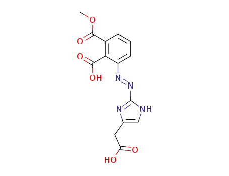 Molecular Structure of 141344-48-1 (1,2-Benzenedicarboxylic acid,
3-[[4-(carboxymethyl)-1H-imidazol-2-yl]azo]-, 1-methyl ester)