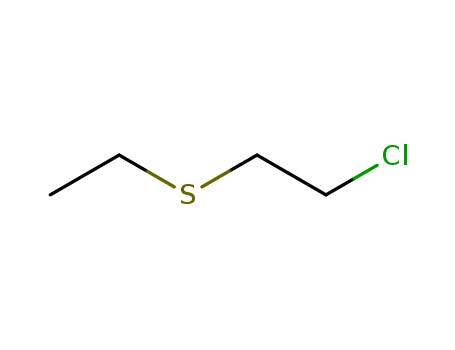 693-07-2,2-Chloroethyl ethyl sulfide,Sulfide,2-chloroethyl ethyl (6CI,7CI,8CI);1-Chloro-2-(ethylsulfanyl)ethane;1-Chloro-2-(ethylthio)ethane;2-(Ethylthio)chloroethane;2-Chlorodiethylsulfide;2-Chloroethyl ethyl sulfide;2-Chloroethyl ethyl thioether;2-Ethylthioethyl chloride;Ethyl 2-chloroethyl sulfide;H-MG;Half-sulfurmustard;NSC 10977;