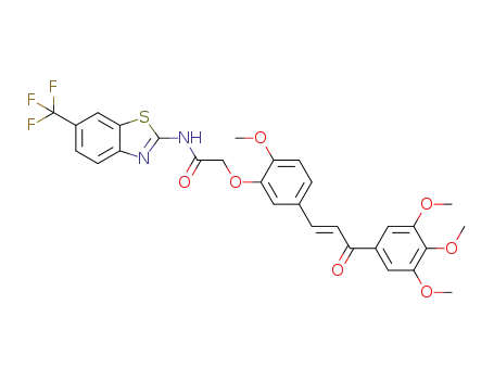 N1-(6-(trifluoromethyl)-1,3-benzothiazol-2-yl)-2-{2-methoxy-5-[(E)-3-oxo-3-(3,4,5-trimethoxyphenyl)-1-propenyl]phenoxy}acetamide