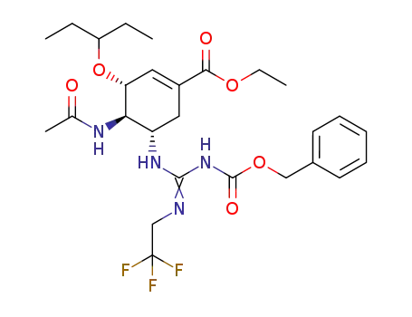 ethyl (3R,4R,5S)-4-acetamido-5-(1-(benzyloxycarbonyl)-2-(2,2,2-trifluoroethyl)guanidino)-3-(pentan-3-yloxy)cyclohex-1-enecarboxylate