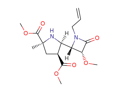 Molecular Structure of 353494-39-0 (2,4-Pyrrolidinedicarboxylic acid,
5-[(2S,3R)-3-methoxy-4-oxo-1-(2-propenyl)-2-azetidinyl]-2-methyl-,
dimethyl ester, (2S,4S,5R)-)