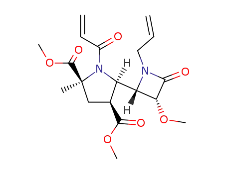 Molecular Structure of 353494-49-2 (2,4-Pyrrolidinedicarboxylic acid,
5-[(2S,3R)-3-methoxy-4-oxo-1-(2-propenyl)-2-azetidinyl]-2-methyl-1-(1-
oxo-2-propenyl)-, dimethyl ester, (2S,4S,5R)-)
