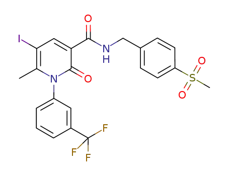 Molecular Structure of 694479-85-1 (3-Pyridinecarboxamide,
1,2-dihydro-5-iodo-6-methyl-N-[[4-(methylsulfonyl)phenyl]methyl]-2-oxo-
1-[3-(trifluoromethyl)phenyl]-)