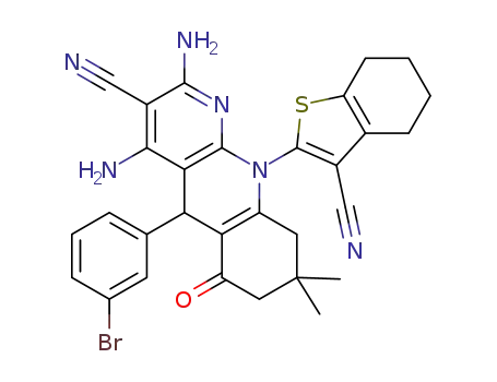 2,4-diamino-5-(3-bromophenyl)-10-(3-cyano-4,5,6,7-tetrahydro-1-benzothiophen-2-yl)-8,8-dimethyl-6-oxo-5,6,7,8,9,10-hexahydrobenzo[b][1,8]-naphthyridine-3-carbonitrile
