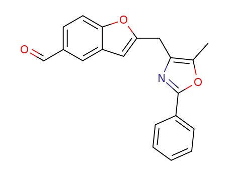 Molecular Structure of 132646-34-5 (5-Benzofurancarboxaldehyde, 2-[(5-methyl-2-phenyl-4-oxazolyl)methyl]-)