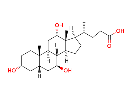 2955-27-3,4-[(5S,7S,8S,10S,13R,17R)-3,7,12-trihydroxy-10,13-dimethyl-2,3,4,5,6,7,8,9,11,12,14,15,16,17-tetradecahydro-1H-cyclopenta[a]phenanthren-17-yl]pentanoic acid,5b-Cholan-24-oic acid, 3a,7b,12a-trihydroxy- (8CI); 5b-Cholanic acid, 3a,7b,12a-trihydroxy- (7CI); 3a,7b,12a-Trihydroxy-5b-cholan-24-oic acid; 3a,7b,12a-Trihydroxy-5b-cholanic acid; 3a,7b,12a-Trihydroxy-5b-cholanoic acid; 3a,7b,12a-Trihydroxycholanic acid;7-Epicholic acid; 7b-Hydroxyisocholic acid; Ursocholic acid