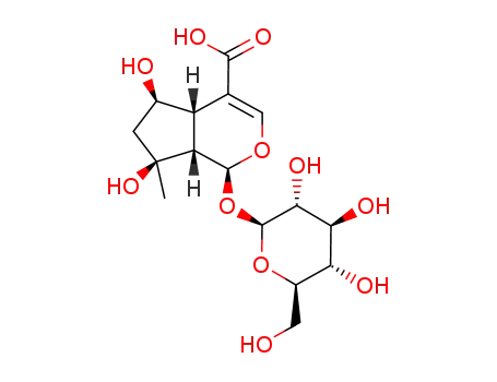 Molecular Structure of 29836-27-9 (1α-(β-D-Glucopyranosyloxy)-1,4aα,5,6,7,7aα-hexahydro-5α,7α-dihydroxy-7-methylcyclopenta[c]pyran-4-carboxylic acid)