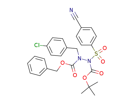 Molecular Structure of 194664-26-1 (1,2-Hydrazinedicarboxylic acid,
1-[(4-chlorophenyl)methyl]-2-[(4-cyanophenyl)sulfonyl]-,
2-(1,1-dimethylethyl) 1-(phenylmethyl) ester)