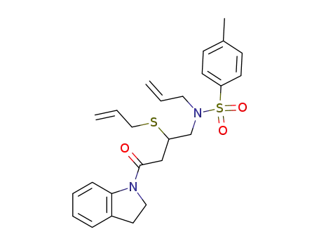 Molecular Structure of 686348-78-7 (1H-Indole,
2,3-dihydro-1-[4-[[(4-methylphenyl)sulfonyl]-2-propenylamino]-1-oxo-3-(
2-propenylthio)butyl]-)