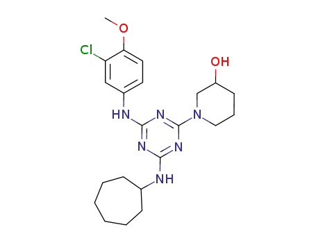 1-[4-(3-chloro-4-methoxy-phenylamino)-6-cycloheptylamino-[1,3,5]triazine-2-yl]-piperidin-3-ol
