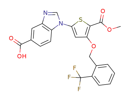 Molecular Structure of 660870-46-2 (1H-Benzimidazole-5-carboxylic acid,
1-[5-(methoxycarbonyl)-4-[[2-(trifluoromethyl)phenyl]methoxy]-2-thienyl]-)