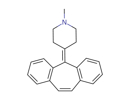 129-03-3,Cyproheptadine,1-Methyl-4-(5H-dibenzo[a,d]cycloheptenylidene)piperidine;1-Methyl-4-(dibenzo[a,e]cycloheptatrien-5-ylidene)piperidine;4-(5H-Dibenzo[a,d]cyclohepten-5-ylidene)-1-methylpiperidine; Cycloheptadine;Cyproheptadine; Periactinol