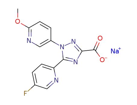 Molecular Structure of 787564-29-8 (1H-1,2,4-Triazole-3-carboxylic acid,
5-(5-fluoro-2-pyridinyl)-1-(6-methoxy-3-pyridinyl)-, sodium salt)