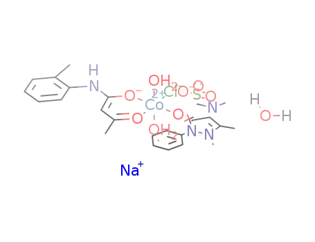 [cobalt(II)(Cl)(C11H12NO2)(2,3-dimethyl-4-methylaminomethanesulphonate sodium monohydrate-1-phenyl-3-pyrazoline-5-one)(H2O)2]