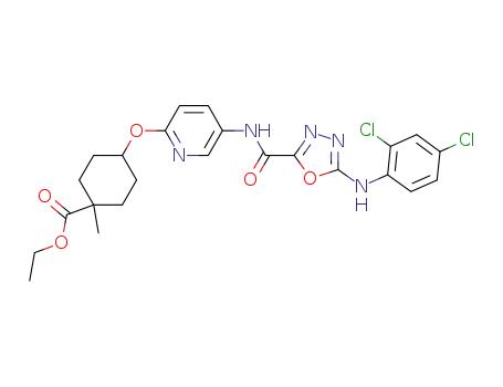 ethyl 4-(5-((5-((2,4-dichlorophenyl)amino)1,3,4-oxadiazole-2-carbonyl)amino)pyridin-2-yl)oxy-1-methylcyclohexane-1-carboxylate