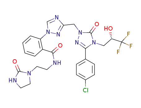 2-[3-({3-(4-chlorophenyl)-5-oxo-4-[(2S)-3,3,3-trifluoro-2-hydroxypropyl]-4,5-dihydro-1H-1,2,4-triazol-1-yl}methyl)-1H-1,2,4-triazol-1-yl]-N-[2-(2-oxoimidazolidin-1-yl)ethyl]benzamide