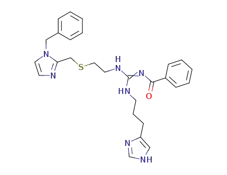 Molecular Structure of 141995-60-0 (Benzamide,
N-[[[3-(1H-imidazol-4-yl)propyl]amino][[2-[[[1-(phenylmethyl)-1H-imidaz
ol-2-yl]methyl]thio]ethyl]amino]methylene]-)