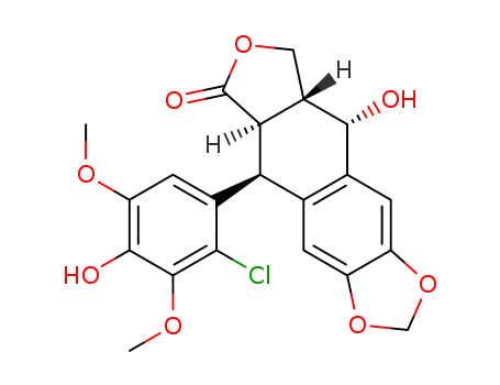 Molecular Structure of 138261-31-1 ((5S-(5alpha,5abeta,8aalpha,9beta))-5-(2-Chloro-4-hydroxy-3,5-dimethoxyphenyl)-5,8,8a,9-tetrahydro-9-hydroxyfuro(3,4:6,7)naphtho(2,3-d)-1,3-dioxol-6(5aH)-one)