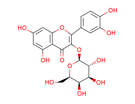 482-36-0,Hyperoside,Hyperin(7CI,8CI);3,3',4',5,7-Pentahydroxyflavone 3-O-b-D-galactopyranoside;3-O-b-D-Galactopyranosyl quercetin;NSC 407304;Quercetin 3-O-galactopyranoside;Quercetin3-O-b-D-galactoside;Quercetin 3-O-b-galactopyranoside;Quercetin3-O-b-galactoside;Quercetin3-galactoside;Quercetin 3-b-galactoside;