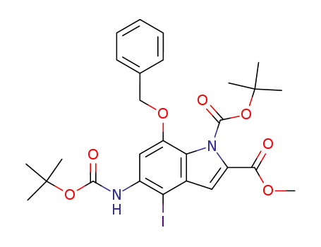 1-(1,1-dimethylethyl)-2-methyl 5-[[(1,1-dimethylethoxy)-carbonyl]amino]-4-iodo-7-(phenylmethoxy)indole-1,2-dicarboxylate