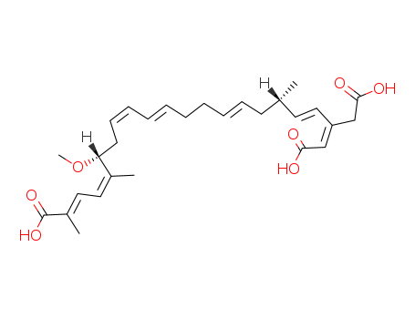 11076-19-0,BONGKREKIC ACID,2,4,8,10,14,18,20-Docosaheptaenedioicacid, 20-(carboxymethyl)-6-methoxy-2,5,17-trimethyl-,[R-[R*,S*-(E,Z,Z,E,E,Z,E)]]-; Bongkrekic acid (6CI,8CI)