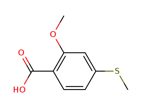 Molecular Structure of 72856-73-6 (2-METHOXY-4-(METHYLTHIO)BENZOIC ACID, 96)
