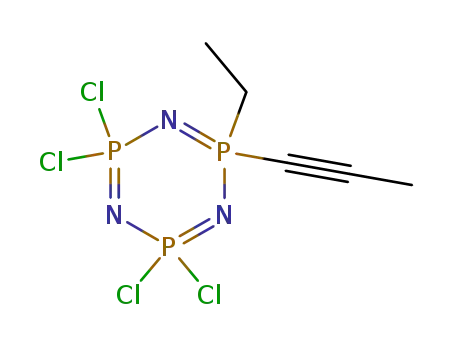 Molecular Structure of 77217-54-0 (1,3,5,2,4,6-Triazatriphosphorine,
2,2,4,4-tetrachloro-6-ethyl-2,2,4,4,6,6-hexahydro-6-(1-propynyl)-)