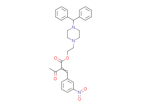 Molecular Structure of 90120-00-6 (Butanoic acid, 2-[(3-nitrophenyl)methylene]-3-oxo-,
2-[4-(diphenylmethyl)-1-piperazinyl]ethyl ester)