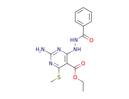 2-Amino-4-(N'-benzoyl-hydrazino)-6-methylsulfanyl-pyrimidine-5-carboxylic acid ethyl ester