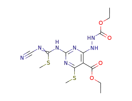ethyl 2-<(cyanoimino(methylthio)methyl)amino>-6-(2-ethoxycarbonylhydrazino)-4-methylthio-5-pyrimidinecarboxylate