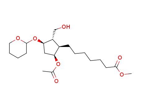 Molecular Structure of 61302-47-4 (Cyclopentaneheptanoic acid, 5-(acetyloxy)-2-(hydroxymethyl)-3-[(tetrahydro-2H-pyran-2-yl)oxy]-, methyl ester, (1R,2S,3R,5S)-)