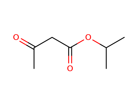 542-08-5,Isopropyl acetoacetate,Acetoaceticacid, isopropyl ester (6CI,8CI);3-Oxobutanoic acid 1-methylethyl ester;3-Oxobutanoic acid isopropyl ester;Isopropyl 3-oxobutanoate;Isopropyl3-oxobutyrate;Butanoic acid, 3-oxo-, 1-methylethyl ester;