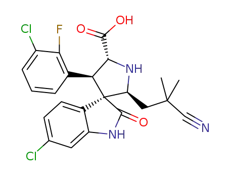 racemic (2'R,3R,3'S,5'S)-6-chloro-3'-(3-chloro-2-fluoro-phenyl)-5'-(2-cyano-2-methyl-propyl)-2-oxo-spiro[indoline-3,4'-pyrrolidine]-2'-carboxylic acid