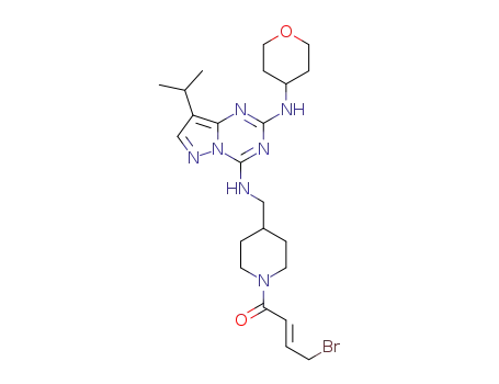 (E)-4-bromo-1-(4-(((8-isopropyl-2-((tetrahydro-2H-pyran-4-yl)amino)pyrazolo[1,5-a][1,3,5]triazin-4-yl)amino)methyl)piperidin-1-yl)but-2-en-1-one