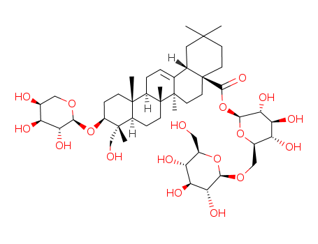 39524-08-8,Akebia saponin D,Asperosaponin VI; Hederagenin 3-O-alpha-L-arabinopyranosyl-28-beta-D-glucopyranosyl(1锟斤拷6)-beta-D-glucopyranoside