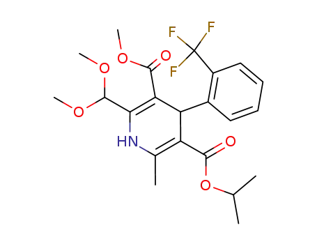 Molecular Structure of 75530-35-7 (3,5-Pyridinedicarboxylic acid,
2-(dimethoxymethyl)-1,4-dihydro-6-methyl-4-[2-(trifluoromethyl)phenyl]-,
3-methyl 5-(1-methylethyl) ester)