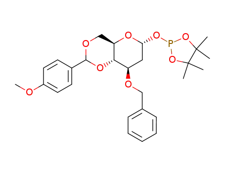 3-O-benzyl-2-deoxy-1-(4,4,5,5-tetramethyl-1,3,2-dioxaphospholane)-4,6-O-(p-methoxybenzylidene)-D-glucopyranose