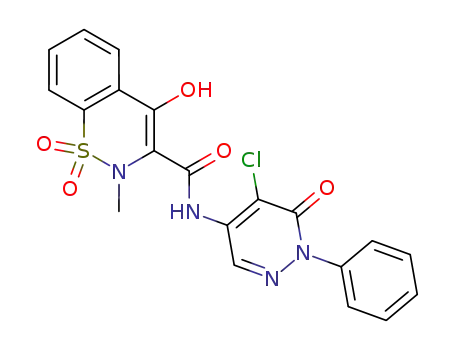 2-methyl-1,1,4-trioxo-1,2,3,4-tetrahydro-1λ6-benzo[e][1,2]thiazine-3-carboxylic acid 5-chloro-6-oxo-1-phenyl-1,6-dihydro-pyridazin-4-ylamide