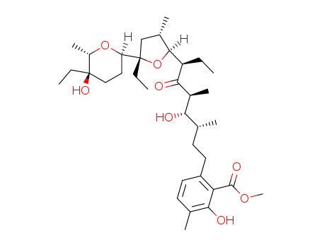 6-{(3R,4S,5S,7R)-7-[(2S,3S,5S)-5-Ethyl-5-((2R,5R,6S)-5-ethyl-5-hydroxy-6-methyl-tetrahydro-pyran-2-yl)-3-methyl-tetrahydro-furan-2-yl]-4-hydroxy-3,5-dimethyl-6-oxo-nonyl}-2-hydroxy-3-methyl-benzoic acid methyl ester