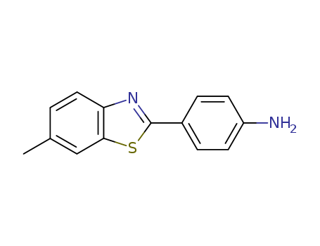 92-36-4,4-(6-Methyl-2-benzothiazolyl)benzeneamine,Benzothiazole,1-(p-aminophenyl)-5-methyl- (3CI); Benzothiazole, 2-(p-aminophenyl)-6-methyl-(6CI,7CI,8CI); 2-(4-Aminophenyl)-6-methylbenzothiazole;2-(p-Aminophenyl)-6-methylbenzothiazole; 4-(6-Methyl-2-benzothiazolyl)aniline;4-(6-Methylbenzo[d]thiazol-2-yl)aniline; Dehydrothio-p-toluidine; NSC 15370;NSC 57678