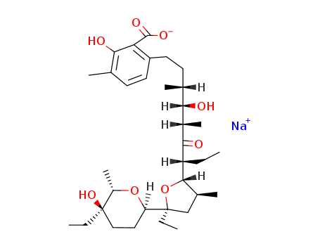 Benzoic acid,6-[(3R,4S,5S,7R)-7-[(2S,3S,5S)-5-ethyl-5-[(2R,5R,6S)-5-ethyltetrahydro-5-hydroxy-6-methyl-2H-pyran-2-yl]tetrahydro-3-methyl-2-furanyl]-4-hydroxy-3,5-dimethyl-6-oxononyl]-2-hydroxy-3-methy(25999-20-6)