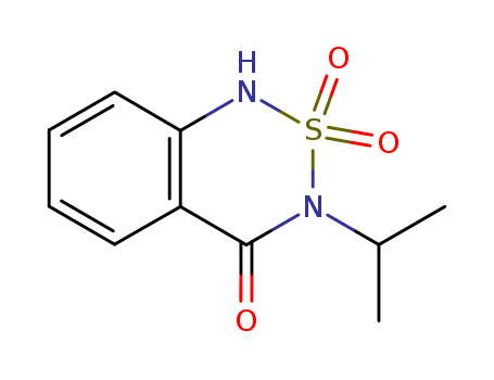 25057-89-0,Bentazone,1H-2,1,3-Benzothiadiazin-4(3H)-one,3-isopropyl-, 2,2-dioxide (8CI);3,4-Dihydro-3-isopropyl-4-oxo-1H-2,1,3-benzothiadiazine2,2-dioxide;3-Isopropyl-1H-2,1,3-benzothiadiazine-4(3H)-one 2,2-dioxide;3-Isopropyl-4-oxo-2,1,3-benzothiadiazine2,2-dioxide;BAS 351-07H;BAS 3510;BAS 3510H;BAS 3512H;BAS 3517H;BAS 351H;Basagran;Basagran 480;Basamais;Bazargan;Bendioxide;Bentazon;Pentazone;Corsar;Leader;Bentazone;;