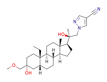 1-((R)-2-((3R,5R,8S,9S,10S,13S,14S,17S)-10-ethyl-3-hydroxy-3-(methoxymethyl)-13-methylhexadecahydro-1H-cyclopenta[a]phenanthren-17-yl)-2-hydroxypropyl)-1H-pyrazole-4-carbonitrile