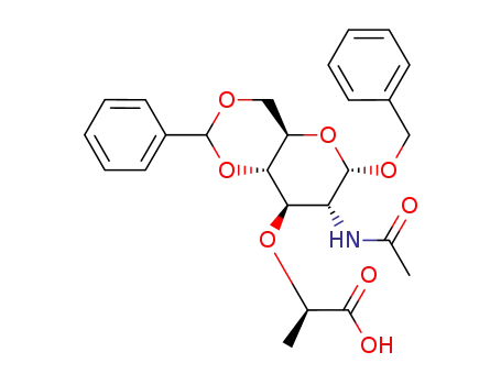 Molecular Structure of 2862-03-5 (2-(3-ACETAMIDO-2-BENZYL-4,6,OBENZYLIDENE-ALPHA-D-GLUCOPYRNOSID-4-YLOXY)PROPIONIC ACID)