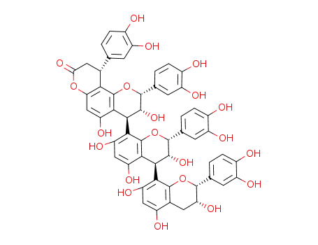 Molecular Structure of 96182-33-1 (2H,8H-Benzo[1,2-b:3,4-b']dipyran-8-one,4-[(2R,2'R,3R,3'R,4S)-2,2'-bis(3,4-dihydroxyphenyl)-3,3',4,4'-tetrahydro-3,3',5,5',7,7'-hexahydroxy[4,8'-bi-2H-1-benzopyran]-8-yl]-2,10-bis(3,4-dihydroxyphenyl)-3,4,9,10-tetrahydro-3,5-dihydroxy-,(2R,3R,4S,10R)- (9CI))